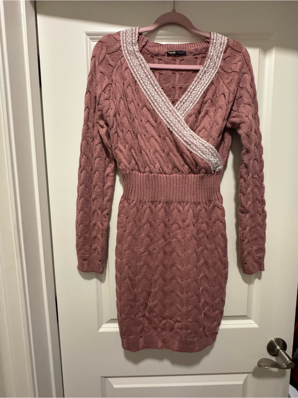 New Crossover Knit Sweater Dress - Blush Pink S